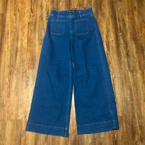Spanx Jeans Women's Large Wide Leg Cropped Patch Pockets Stretchy Denim